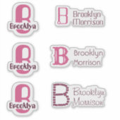 6 Kinder waterbestendige roze monogram naam laptop Sticker (Voorkant)