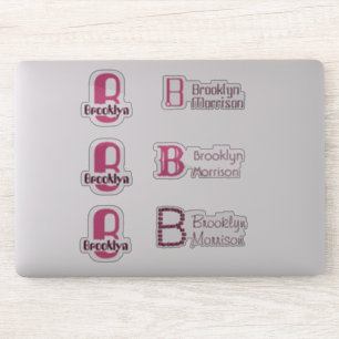 6 Kinder waterbestendige roze monogram naam laptop Sticker