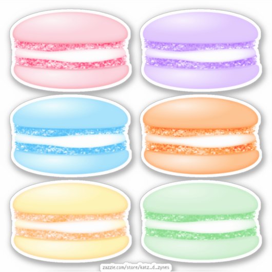 6 kleurrijke macarons sticker (Voorkant)