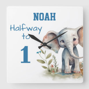6 maanden verjaardag olifant vierkante klok
