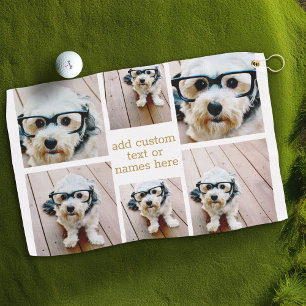 6 Minimalistisch fotocollage - Gold en White Grid Golfhanddoek