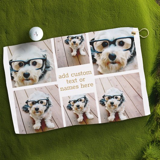 6 Minimalistisch fotocollage - Gold en White Grid Golfhanddoek