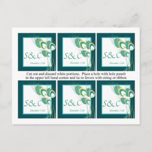 6 Moderne Blauwgroen Pauw bruiloft gunst Labels Briefkaart