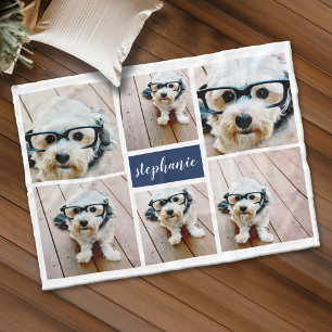 6 Naam foto-collage minimalistisch - Kan blauw bew Fleece Deken