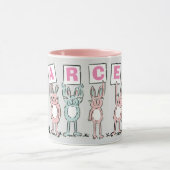 6 Nom Lettre Avec Fun Rabbits Mug (Centre)