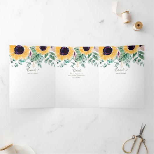 6 pagina's Bruidsboeket met Zonneschijn Thema Trou Drieluik Uitnodiging (Binnen)