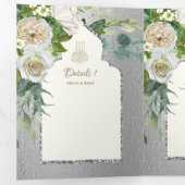 6 pg NIKAH WALIMAH White Greenery Silver Wedding Drieluik Uitnodiging (Binnenzijde eerst)