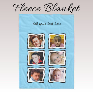6 photo collage blue fleece deken