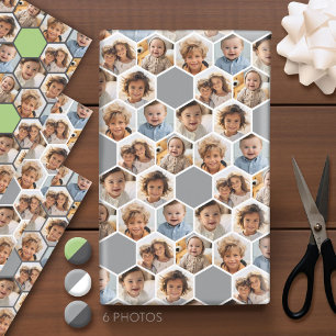 6 Photo Collage - funky hexagon honingraatpatroon Inpakpapier Vel