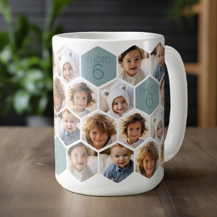 6 Photo Collage - funky honingraatpatroon - wit Koffiemok
