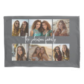 6 Photo Collage Grid - Wit Aangepaste tekst - Grij Kussensloop (Voorkant)