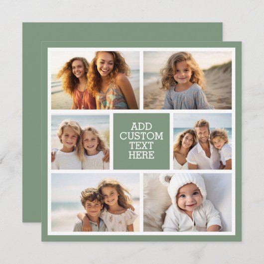6 Photo Collage Horizontal and Square Photos green Notitiekaartje (Voorkant / Achterkant)
