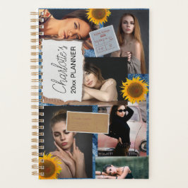 6-Photo Collage Sunflower Denim Tickets Planner