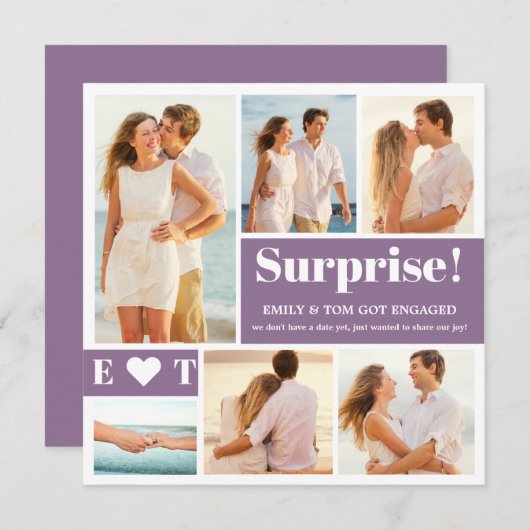 6 Photo Dusty Purple Fiançailles Faire-part (Devant / Derrière)