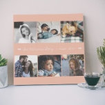 6 photo personnalisée collage votre famille de tex<br><div class="desc">"Nous sommes le nom de famille et c'est notre histoire depuis l'année" écriture manuscrite personnalisée script de calligraphie brossé blanc (texte modifiable) et vos six images de famille sur un solide rose (changeable) arrière - plan faisant un beau collage photo fausse impression de toile pour marquer votre anniversaire avec un...</div>