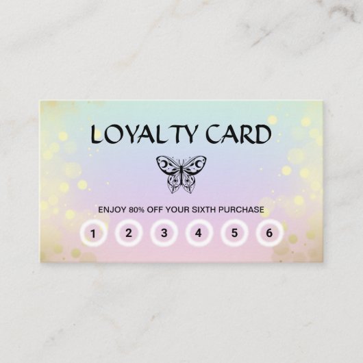 *~* 6 Punch Butterfly Moth Magic Rainbow Pastel  Klantenkaartje (Voorkant)