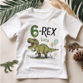 6-Rex Cute Dinosaur Theme 6th Birthday Party Name  T-shirt