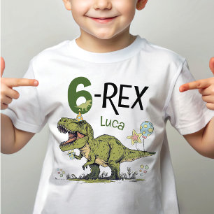 6-Rex Schattig Dinosaurus Thema 6e Verjaardagsfees T-shirt