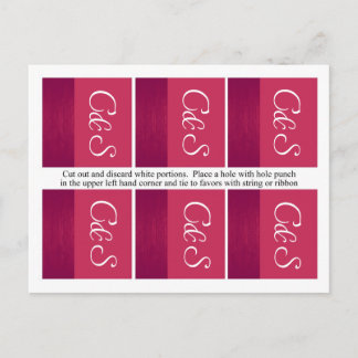 6 Roze/Roze Houtkorrel Huwelijksgunst Labels Briefkaart