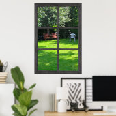 6 Rustic Pane Faux-venster met een Uitzicht achter Poster (Thuiskantoor)