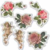 6 stickers Victorien Die-Cut Rose Cherub Angel (Devant)