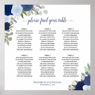 6 Tabel Blauwe Rozen Boho Wedding Seating Chart Poster