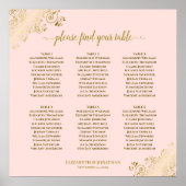 6 Tabel Blush Roze & Gold Wedding Seating Chart Poster (Voorkant)
