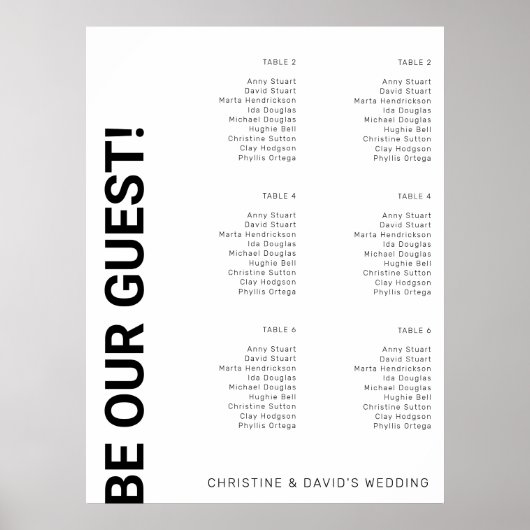 6 tabel Eenvoudig witte bruiloft-zitje Poster (Voorkant)