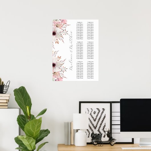 6 Tabel | Rustieke Boho Floral bruiloft zitgrafiek Poster (Thuiskantoor)