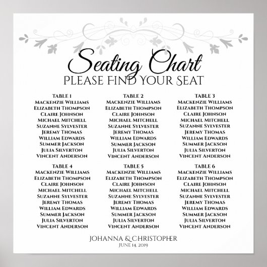 6 Tableau Chic Argent Flourissant Mariage Tableau  (Devant)