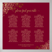 6 Tableau Élégant Gold & Burgundy Seating Chart (Devant)