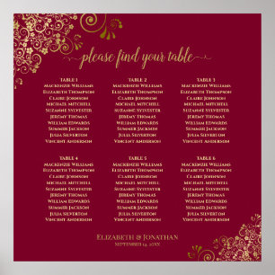 6 Tableau Élégant Gold & Burgundy Seating Chart