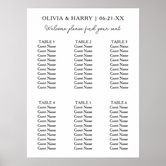 6 Tableau | Élégant tableau de sièges Mariage mode (Devant)
