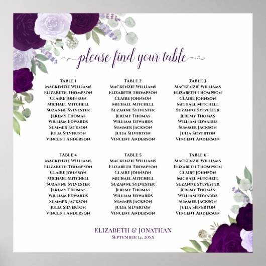 6 Tableau Mariage de saumons floraux violets (Devant)