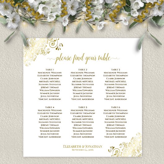 6 Tableau Mariage Plafonds en or sur blanc