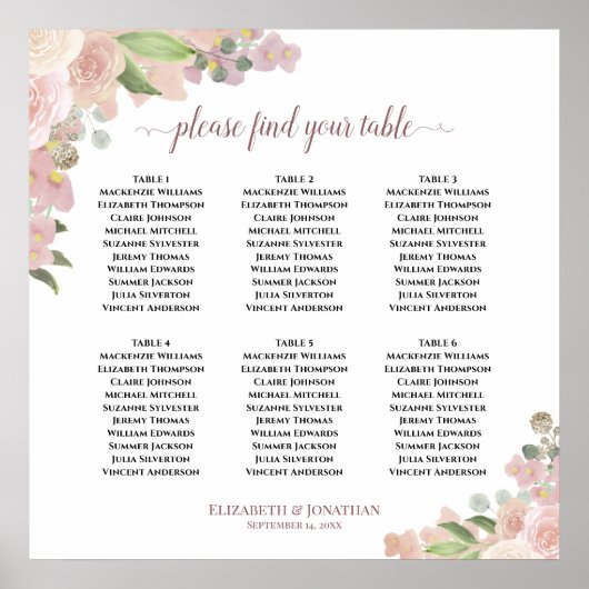 6 Tableau Mariage rose rustique (Devant)