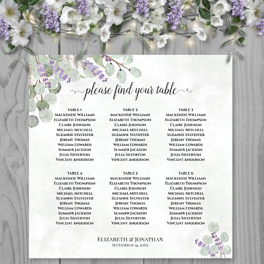6 Tableau Mariage Tableau Sièges Lavender Eucalypt