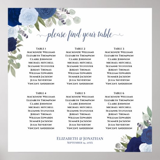 6 Tableau Roses bleus Boho Mariage Tableau de sièg (Devant)
