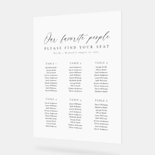 6 Tables Favorite People Acrylic Seating Chart (Angle)