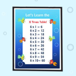 6 Tafel Poster voor Kinderen   Oceaan Wiskunde 