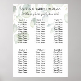 6 Tafel Waterverf Ecalyptus Bruiloft Zitkaarten Poster