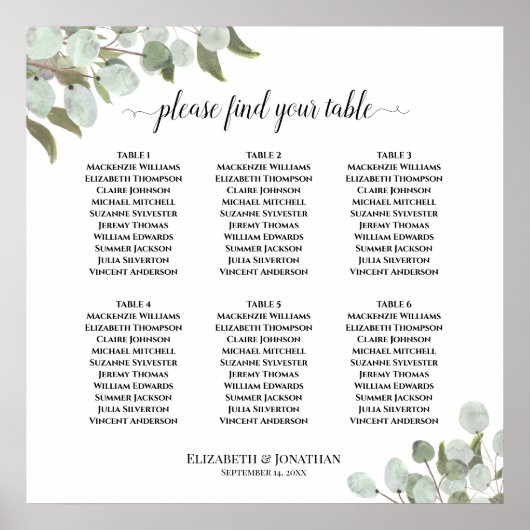 6 Tafelbruinkoolzaaigoed Rustic Eucalyptus Poster (Voorkant)