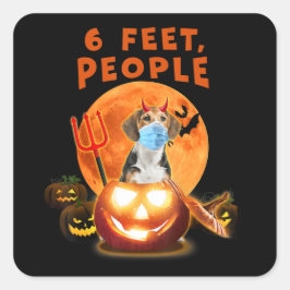 6 voet, mensen slaan een hond met Masker Halloween Vierkante Sticker