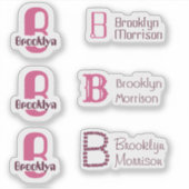 6 waterbestendige Roze Monogram Naam Kinder waterf Sticker (Voorkant)