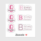 6 waterbestendige Roze Monogram Naam Kinder waterf Sticker (Vel)