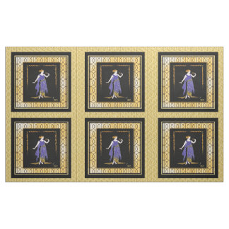 6 x 16 inch Erte Lady in blauwe panelen Stof