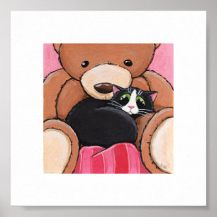 6 x 6 inch Whimsical Cat Art Kat op bier Poster