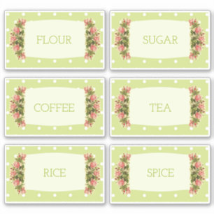 6 x  Retro Green Polka dot canister labels