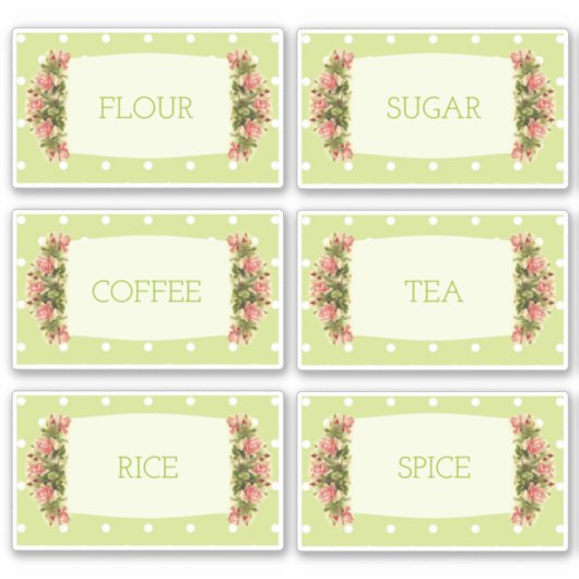 6 x Retro Green Polka dot canister labels (Voorkant)