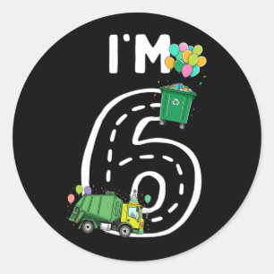 6 Zes Jaar Oude Vuilniswagen 6de Verjaardag Jongen Ronde Sticker